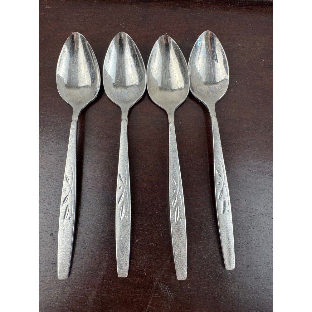 Oneida Will O Wisp Stainless Teaspoons Set of 4 Mid Century Modern Flatware
